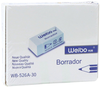 Gomë shkollore Weibo WB-526A-30, 4 cm, e bardhë