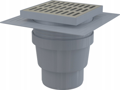 Kullues dyshemeje vertikal inox, 150x150mm, DN110, argjendtë