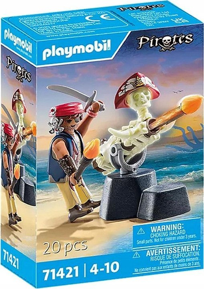 Lodër set piratësh Playmobil Pirates 71421 Cannoneer, me top, për fëmijë 4+