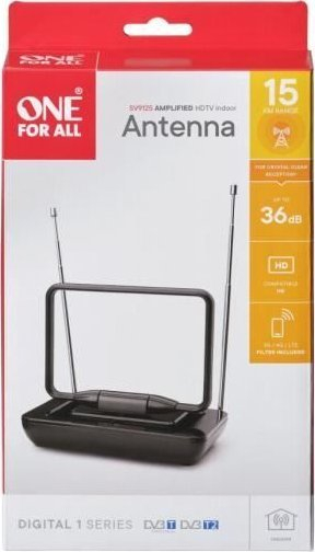 Antene e brendshme TV One For All SV 9125, DVB T T2 edhe DAB DAB+, e zezë