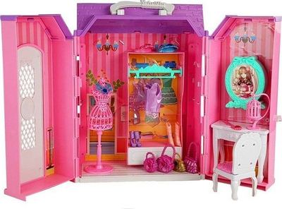 Shpi kukullash Leantoys Doll House In A Suitcase, me kukull, për tu marrë me vete, rozë