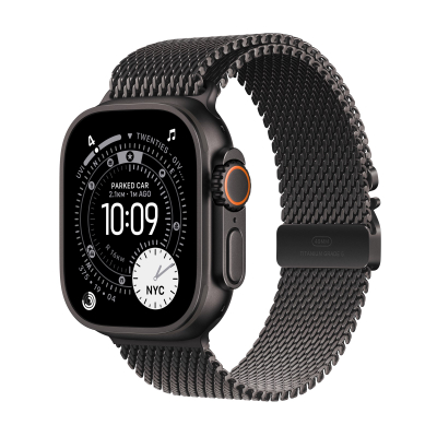 Apple Watch Ultra 3 Cellular 49mm Black Titanium Case with Black Titanium Milanese Loop, Medium