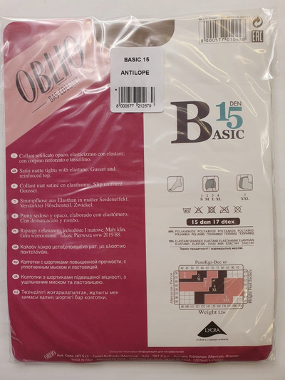 Çorape najloni për gra Oblio Bas Collant B15 Basic, 15 DEN, me Lycra, ngjyrë e zezë