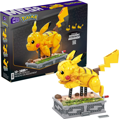 Set ndërtimi MEGA Pokémon Motion Pikachu, 1095 copa, model koleksion, i verdhë