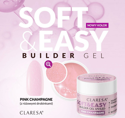 Xhel ndërtues për thonj Claresa Soft&amp;Easy, UV/LED, Pink Champagne, rozë me shkëlqim