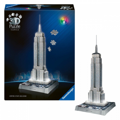 Puzzle 3D Ravensburger Iconics Empire State Building, me LED, shumëngjyrësh