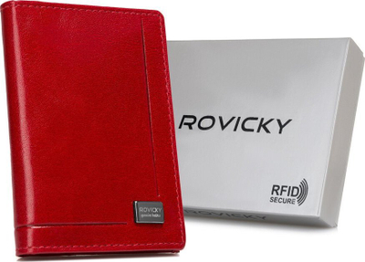 Portofol kartash Rovicky RFID, lëkurë natyrale, i kuq