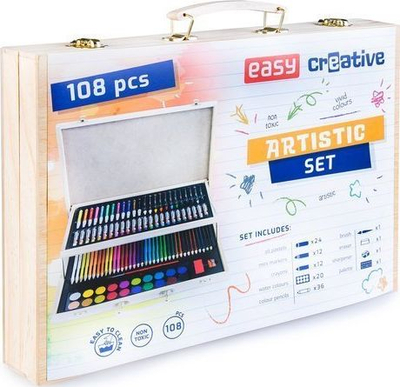 Set arti për kalamaj ART SET, 108 copë, valixhe plastike, shumëngjyrësh