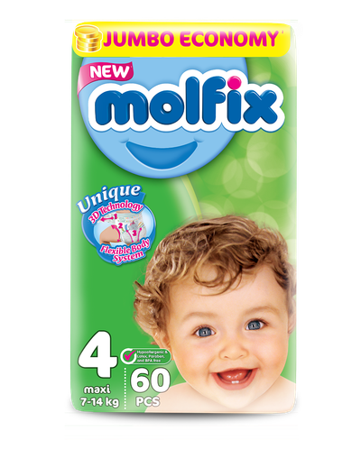 Pelena Molfix jumbo, 4 maxi /7-18kg 60*3