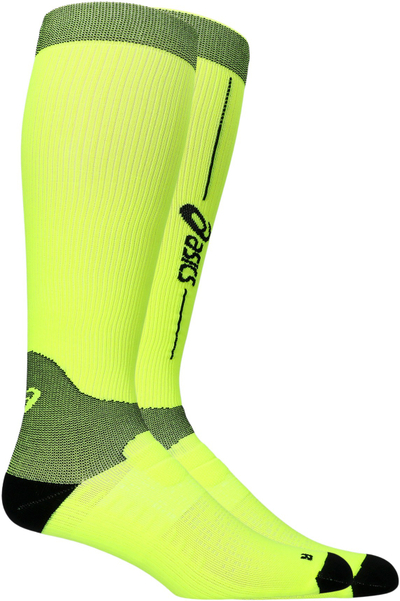 Çorape kompresuese ASICS Performance Run, deri në gju, fluorescente jeshile e zezë, për vrapim, L