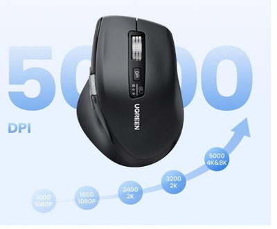 Maush pa tela Ugreen Wireless Optical, 2.4G edhe Bluetooth, 5000 DPI, i zi