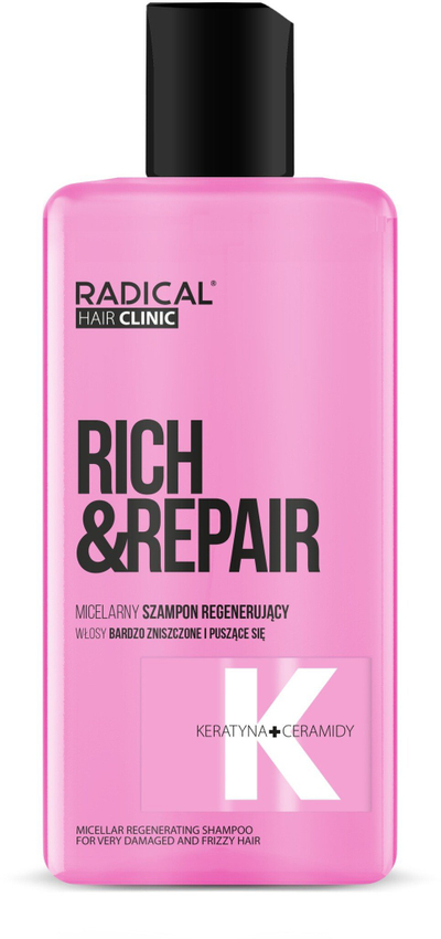 Shampo micelare rigjeneruese Farmona Radical Hair Clinic Rich &amp; Repair, flokë të dëmtuar dhe të brishtë, 300 ml