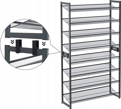 Raft këpucësh Songmics 8-Tier, metal, 163.5x92.5x30.7 cm, i zi
