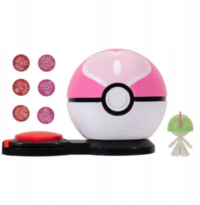 Set loje Jazwares Pokémon Surprise Attack, figurë Ralts 5 cm, PokeBall me disqe sulmi, shumëngjyrëshe