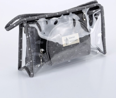 Set çantash kozmetike KS91WZ2, 3 pjesë, transparente dhe prej materiali, gri