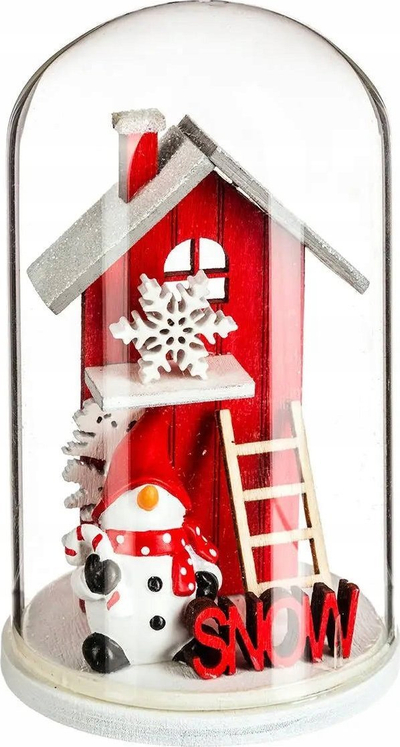 Dekor Krishtlindjesh Atmosphera Glass Dome Wooden House Christmas Snowman, kupolë xhami, bazë druri, shumëngjyrëshe