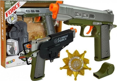 Set policie Leantoys Combat Force, pistoletë me dritë dhe zë, me distinktiv dhe bilbil, jeshil