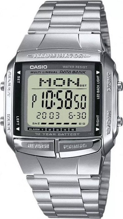 Orë dore Casio Vintage Data Bank DB-360-1ADF, digjitale, unisex, ngjyrë argjend