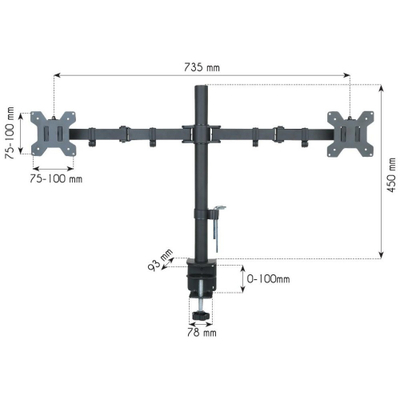 Mbajtëse tavoline për monitor Techly, 13"-27", VESA 100x100, e zezë