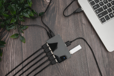 USB разделник Дигитус USB 2.0, 10 порти, црн