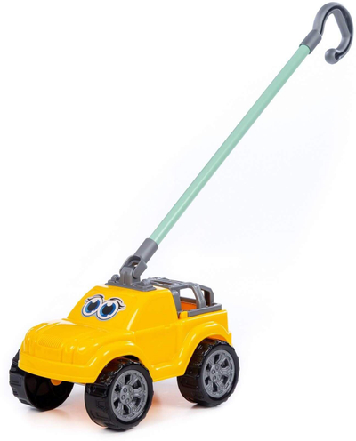 Makina lodër ride-on Bobi, me dorezë shtytëse, plastike, e verdhë