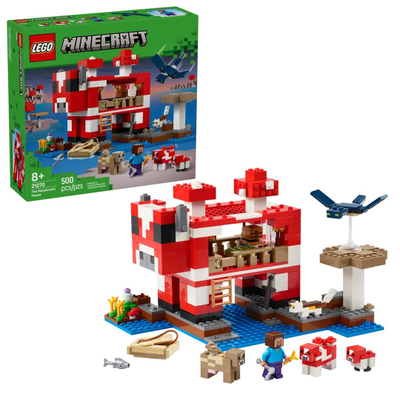 Set ndërtimi LEGO Minecraft Mooshroom House 21270, lodër kreative, shumëngjyrëshe