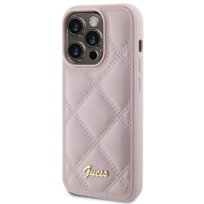 Kapak telefoni Guess Quilted Metal Logo për iPhone 15 Pro Max 6.7", rozë