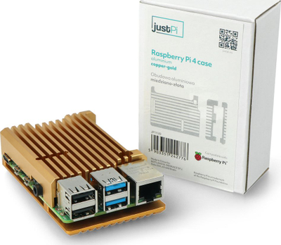 Кутија алуминиум JustPi LT-4B03 за Raspberry Pi 4B, со ладилник, златно бакарна боја