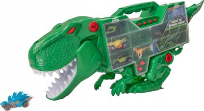 Lodër transportuese Teamsterz Beast Machine T Rex, me drita e zëra, mban deri 20 makina, jeshile