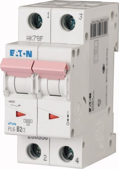 Mbrojtës elektrik Eaton, dy-pol, 2A, 6kA, AC PL6-D2/2