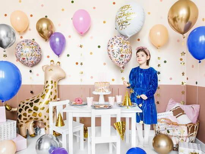 Balonë me xhiraf PartyDeco, 80x102cm, krem me ari