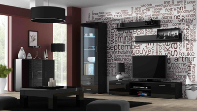Komoda TV Cama Meble Soho 180, dyer me shkëlqim, e zezë