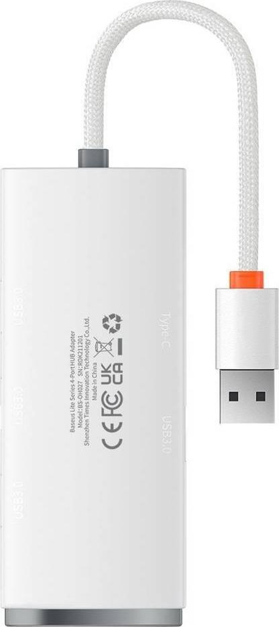Adapter USB Baseus WKQX030002, USB 3.0 me 4 porta, kabllo 25 cm, i bardhë