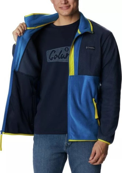 Xhaketë fleece për burra Columbia Back Bowl Full Zip, me zinxhir të plotë, me xhepa anës, blu