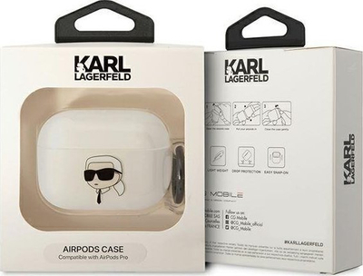 Mbulesë Karl Lagerfeld KLAPHNIKTCT për AirPods Pro, transparente, dizajn Karl's Head