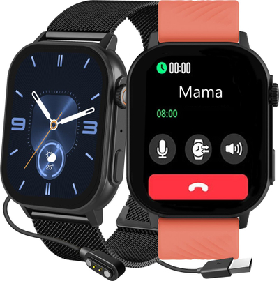 Ora inteligjente Gravity GT15-3, ekran 2.04", Bluetooth, e zezë me rrip silikoni të kuq