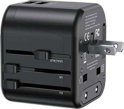 Karikues udhëtimi USAMS T55 US CC173, 2xUSB 12W, adapter universal 4 në 1, i zi