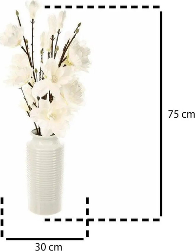 Aranzhim me lule Magnolia Composition In Vase, 75cm, vazo qeramike, e bardhë