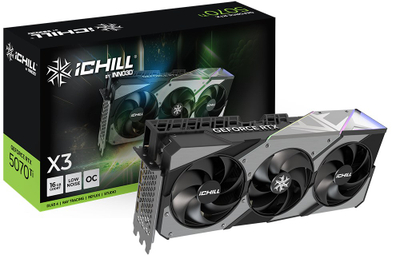 Kartë grafike Inno3D GeForce RTX 5070 Ti ICHILL X3, 16GB GDDR7, Blackwell, e zezë