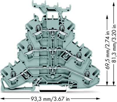 Блок терминал Wago 2002-3231, 3 нивоа, 2.5mm², сив