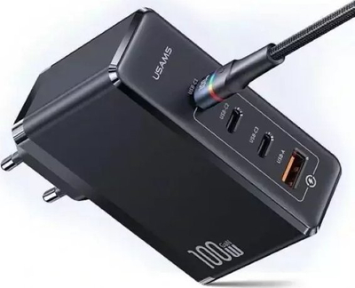 Karikues muri USAMS T50, GaN 100W, 3x USB‑C 1x USB, i zi