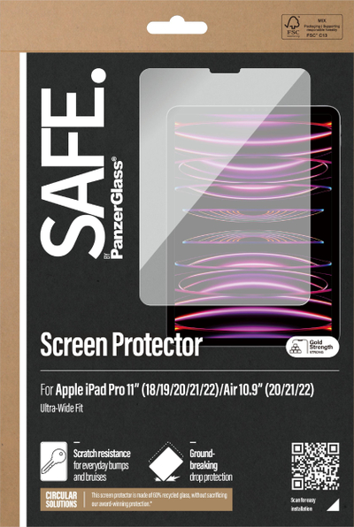 Xham mbrojtës për tablet SAFE by PanzerGlass Ultra-Wide Fit, për iPad Pro 11" 2018-2022, për iPad Air 10.9" 2020-2022, transparent