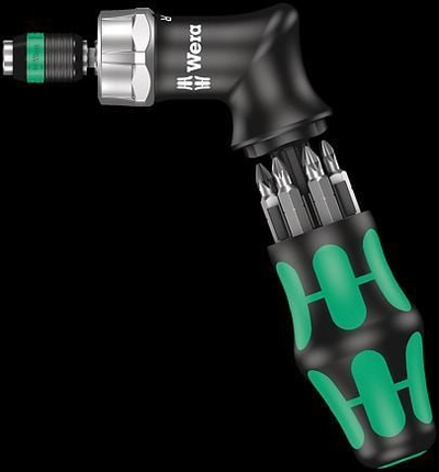 Set kaçavidash ragliere Wera Pistol, 7 copë, Rapidaptor 1/4", jeshile me të zezë