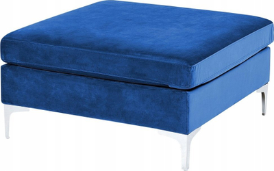 Puf kadife EVJA Velvet Ottoman, katror, me këmbë metalike, blu
