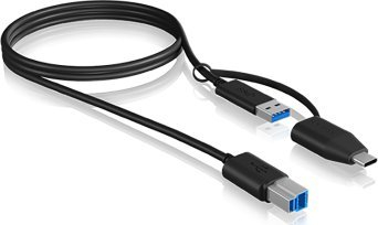 Kabllo USB ICY BOX IB-CB032, USB-A me USB-B me adaptor USB-C, 1 m, USB 3.2 Gen 1, e zezë
