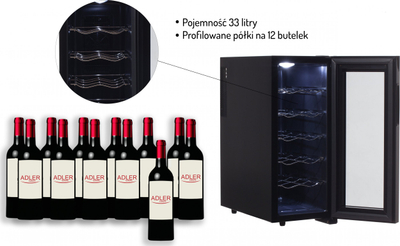 Frescues verërash Adler AD 8083, 33L, 12 shishe, i zi