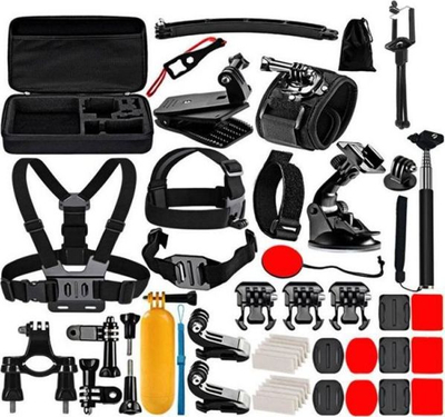Set aksesorësh Puluz për kamera sportive, 50 copë, shumëpërdorimësh, i zi