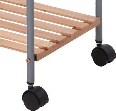 Karrocë për rregullim banjoje prej Bamboo, me 3 kate, me rrota, ngjyrë natyrale