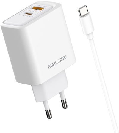 Karikues AC Beline 45W GaN, me USB A edhe USB C, me kabllo USB C në USB C, i bardhë