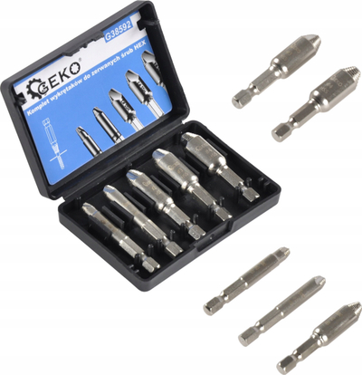 Set ekstraktorësh për vida të çara, 5 copë, HEX 1/4, çelik HSS 4341